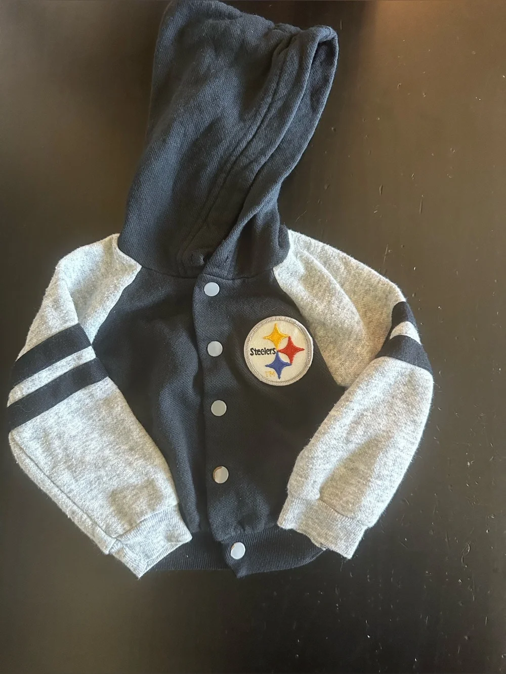 Vintage JOG TOG Pittsburgh Steelers Hooded Varsity Jacket. SZ.12 months.